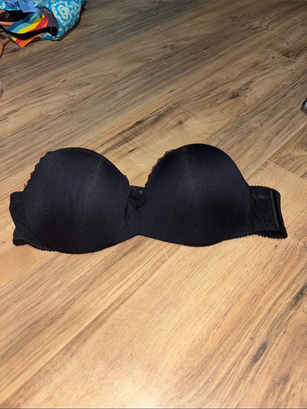 Lily of France Black Strapless Bra with Lace Trim